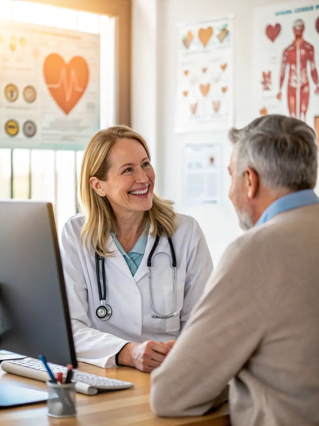 A friendly doctor interacting with a patient in a comfortable setting, emphasizing the personalized and comprehensive nature of primary care at Rebel Healthcare.